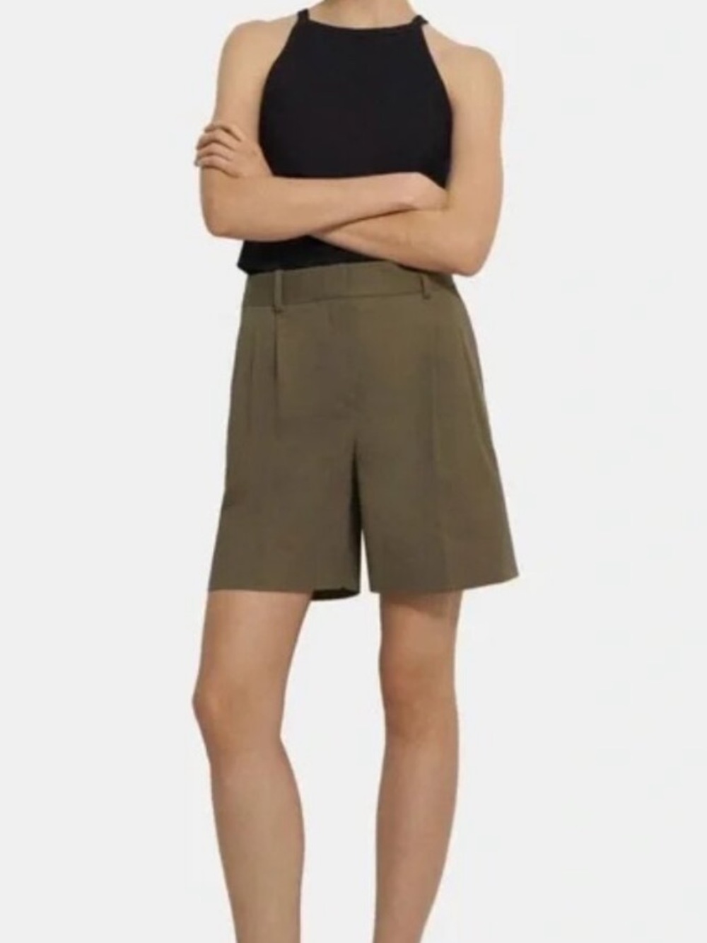 THEORY NWT Double Pleated Shorts in Willow Soft Chino Olive Green size 4